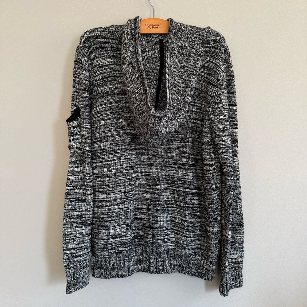 Stylish Black Gray Men’s Cotton Blend Knit Sweater Hoodie Pullover Top Size L - Picture 2 of 8